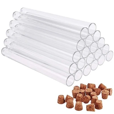 Afbeelding van Fabu 20 stuks reageerbuisjes, kunststof, transparant, reageerbuisjes met kurk (150 x 16 mm) ml