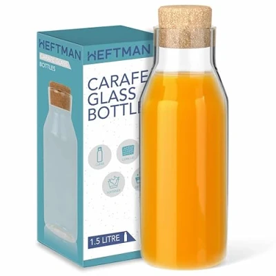 Afbeelding van HEFTMAN karaf glazen fles 1,5 liter met kurkdeksel, helder water stop (1 stuks)