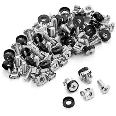 Afbeelding van deleyCON 50x M6 Kooimoeren Schroevenset voor Netwerkkasten Set van 50 Stuks Patchpanelracks Serverbehuizing 19 Inch 10 Montageset Staal Zilver