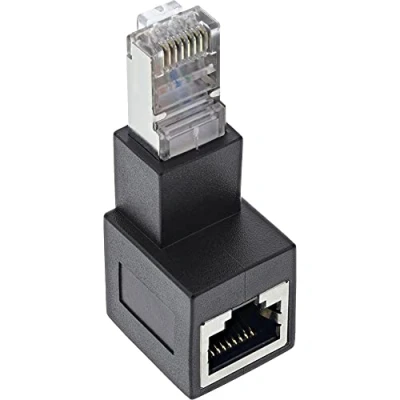 Afbeelding van STP CAT6a 10 Gigabit RJ45 haakse adapter haaks naar boven / zwart