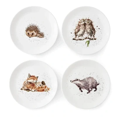 Afbeelding van Wrendale Designs Royal Worcester keramische plaat in twee maten egel dassenvos en uil set van 4 (20 CM saladebord)