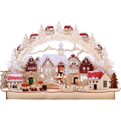Afbeelding van BRUBAKER 3D LED lichtboog, winterlandschap met oude stad, verlichting, natuurlijk hout, 43,5 x 27 10,1 cm, handgeschilderd