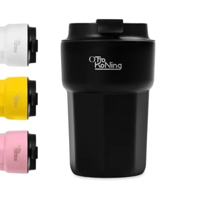 Afbeelding van Otto Koning Reisbeker 350ML, geïsoleerde koffiekop met lekvrij deksel, herbruikbare koffiekopjes voor op reis, roestvrijstalen koffiemok hete en koude koffie, water thee (Zwart)