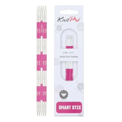 Afbeelding van KnitPro KP42003 Smart Stix: Knitpins: Dubbel Ended: Roze: Set van 5: 14cm x 2.50mm, metaal, gesorteerd, 2.5mm