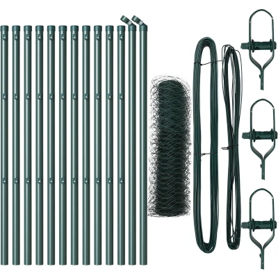 Afbeelding van vidaXL Hexagon Fence Groen 0.4x25 m Staal, Posts 13 stuks Ø32 mm 80 cm Gegalvaniseerd Staal