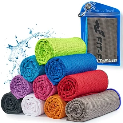 Afbeelding van Cooling towel voor sport &amp; fitness microvezel handdoek/koeldoek als verkoelende handdoek het lopen, trekking, reizen yoga Airflip Kleur: Grijs blauwe rand 100cm x 30cm