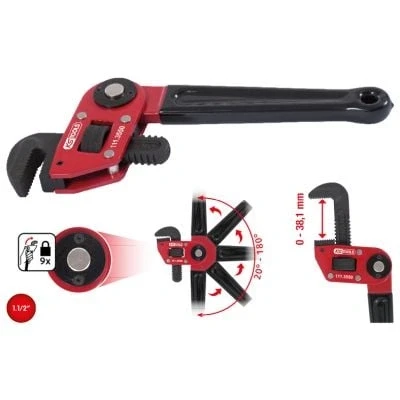 Afbeelding van KS Tools, Tang, Eenhandige pijptang met verstelbare kop, lengte 250 mm, voor pijp Ø 1.1/2&quot;. (250 mm)