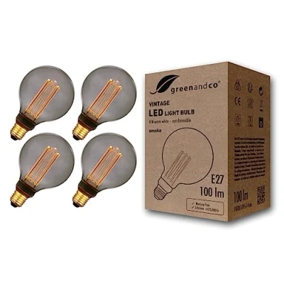 Afbeelding van greenandco Edison gloeilamp voor sfeerverlichting, E27 G95, smoke, 4W, 100lm, 1800K extra warmwit, 320, 230V, flikkervrij, niet dimbaar, 4x vintage design