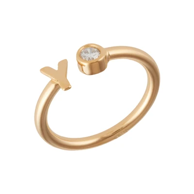 Afbeelding van SINGULARU Gepersonaliseerde Ring Letter Spark. Verstelbaar. Sterling Zilver 925 met 18Kt Goud Plating. One Size. Sieraden voor Vrouwen. Y