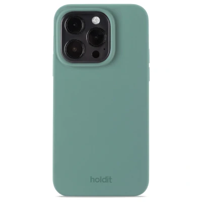 Afbeelding van Holdit Siliconen Hoesje iPhone 14 Pro 0,8mm Ultra thin Silicone Case Volledige Bescherming en voor de cameralenzen Gripvriendelijk oppervlak Moss Green