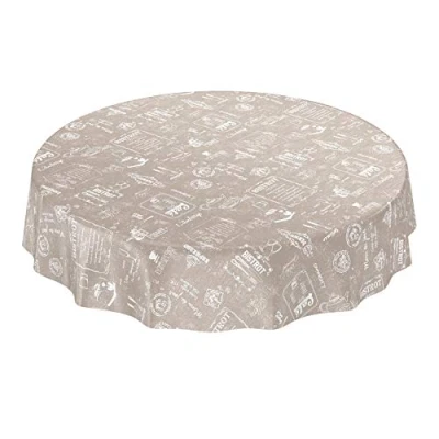 Afbeelding van ANRO Afwasbaar tafelkleed/tafelzeil; beige, bistro, retro, modern, rond, 140 cm
