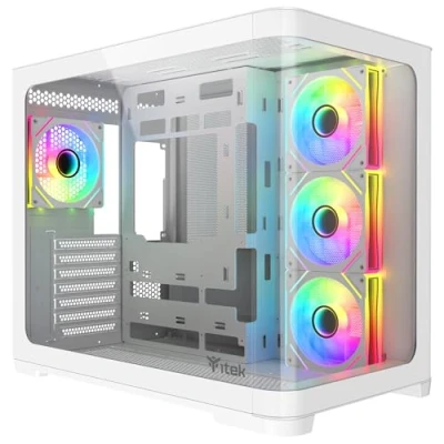 Afbeelding van Itek Case Dark CAVE Curved Gaming Tower, ATX, 4 x 12 cm ARGB Fan, 2 USB3, Type C, zij en frontpaneel Temp Glass, White Edition
