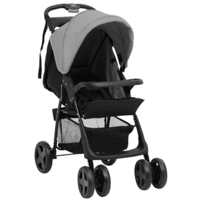 Afbeelding van vidaXL Kinderwagen 2 in 1 staal lichtgrijs en zwart