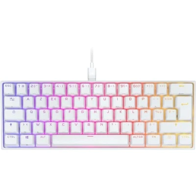 Afbeelding van CORSAIR K65 RGB MINI 60% mechanisch bedraad gaming toetsenbord CHERRY MX RED lineaire schakelaars PBT dubbele shot toetsen iCUE compatibel AZERTY FR PC, Mac, Xbox wit