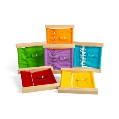 Afbeelding van Bigjigs houten sluitingen en knopenframes, 6dlg.