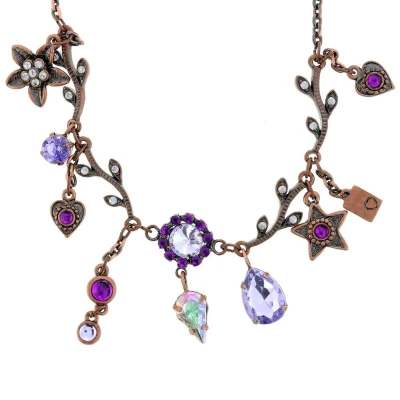 Afbeelding van Behave Rosé kleur ketting met paarse ster, druppelvorm, bloem, blad en hart hangers