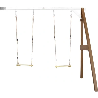 Afbeelding van AXI Dubbele Schommel van hout in wit &amp; bruin met muurbevestiging voor kinderen houten schommelzitjes