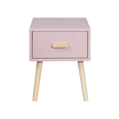 Afbeelding van Rebecca Mobili Nachtkastje voor kinderen, kinderkamermeubels, rozebruin, MDF, grenen, met 1 lade rails, ruimtebesparend, afmetingen HxBxD: 44 x 35 cm Art. RE6977
