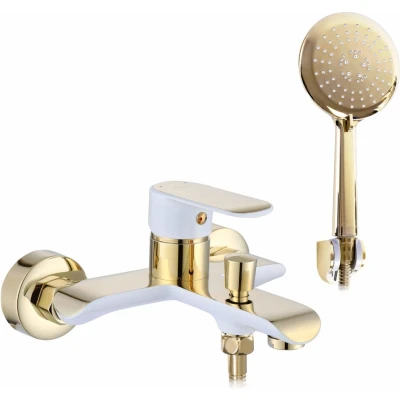 Afbeelding van REA Bloom Badmengkraan Opbouw met Handdoucheset Glans Goud/Mat Wit