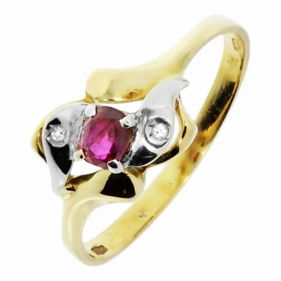 Afbeelding van 0.01ct Diamant Bicolor Gouden Robijn Damesring 14 karaats