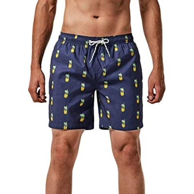 Afbeelding van MaaMgic heren zwemshort FAST DRYING boardshort trainingsbroek met mesh voering en verstelbaar trekkoord, Marineblauwe ananas, L