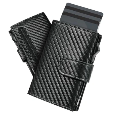 Afbeelding van YESIIW Portemonnee voor heren met extra grote capaciteit, pop up slim wallet 10 kaarten, herenportemonnee muntvak, ID venster en 10+ bankbiljettenvak, kaartenportemonnee RFID bescherming