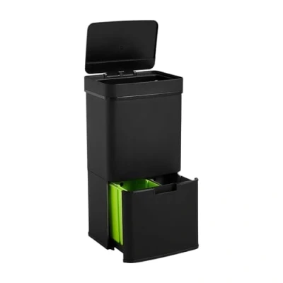 Afbeelding van WELL HOME vuilnisemmer 62 L (37 + 25 L) met 2 vakken, automatische opening sensor, roestvrij staal, zwart