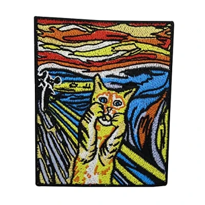 Afbeelding van Finally Home De Schrei kattenpatch om op te strijken kattenpatches, kattenstrijkplaatje, grappige patches, strijkpatch