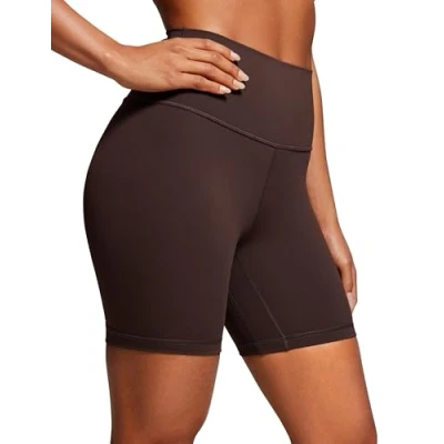 Afbeelding van CRZ YOGA Yogashort Voor Dames Met Naakt Gevoel 6 Inch Hoog Getailleerde Trainingsshorts Atletische Hardloopfietsbroek Hot Fudge Bruin M