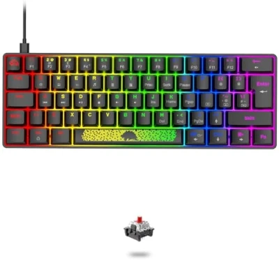 Afbeelding van LEAVEN 60% Compact RGB Type C Wired Roze Gaming Mechanisch Toetsenbord Blauw Switch QWERTY UK Layout LED Verlichten Backlight Ergonomisch Esthetiek Anti Ghosting Voor PC Gamer Set Laptop