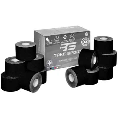 Afbeelding van Nieuw 2020, Take Sport tape, Kinesio Crossfit, Kinesiologie Kinesiotape, Taping 12 rollen, 5 x m, 95% katoen, 5% spandex, elastisch roze/lichtblauw/zwart Nero / Black