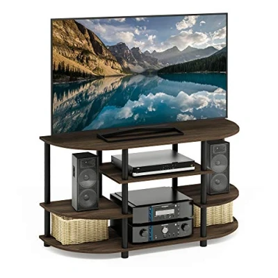Afbeelding van Furinno JAYA Simple Design Hoek TV Stand, Unit, Entertainment Center, Columbia Walnoot/Zwart