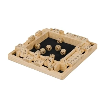 Afbeelding van Relaxdays shut the box 4 spelers hout gezelschapsspel dobbelspel rekenspel
