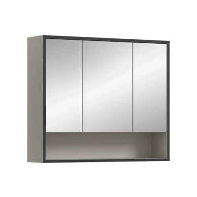 Afbeelding van Bagno spiegelkast 3 spiegeldeuren lichtgrijs, crèmekleurig.