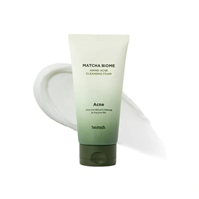 Afbeelding van Heimish Matcha Biome Amino acne Cleansing Foam 150g. Creamy and rich foaming cleanser for oily prone sensitive skin.