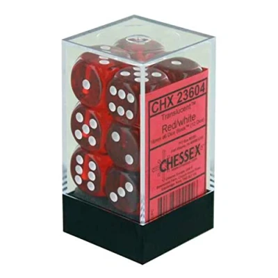 Afbeelding van Chessex Doorschijnend Rood/wit D6 16mm Dobbelsteen Set (12 stuks)
