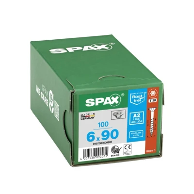 Afbeelding van Spax Spaanplaatschroef platverzonken kop RVS T Star T30 deeldraad 6.0x90mm (per 100 stuks)