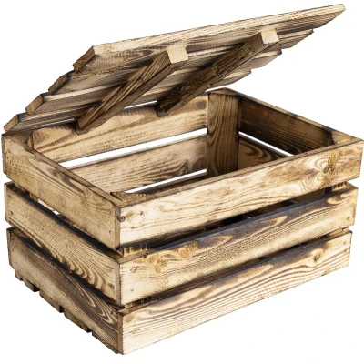 Afbeelding van Creative Deco Houten Doos met Groot Deksel 40 x 30 22 cm Vintage Opbergdoos Perfect voor Opslag Cadeau Decoratie DIY