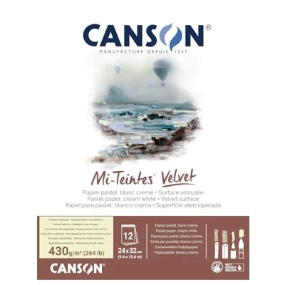 Afbeelding van CANSON Mi Teintes Velvet pastelpapier, fluweelachtig oppervlak, 430 g/m², aan de korte zijde, 24 x 32 cm, wit, 12 vellen