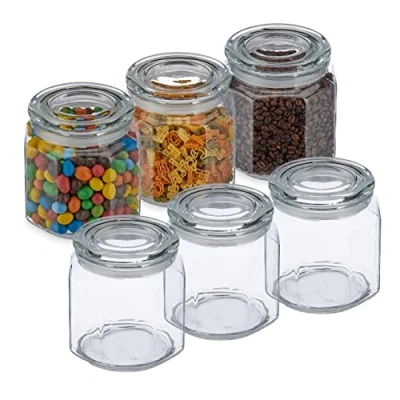 Afbeelding van Relaxdays voorraadpot met deksel set van 6 1300 ml glas bewaarpot luchtdicht