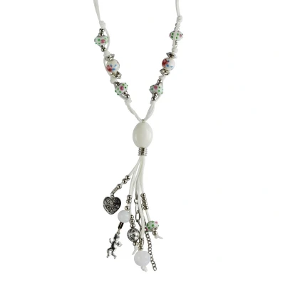 Afbeelding van Behave Witte ketting van suede met decoratieve kralen en hangers