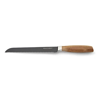 Afbeelding van Echtwerk Broodmes &quot;Classic&quot; van hoogwaardig staal, keukenmes met handvat rozenhout, Black Edition, lengte lemmet: 20 cm