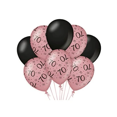 Afbeelding van Ballonnen 70 jaar Rose Goud/Zwart per 8 stuks