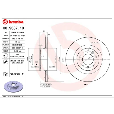 Afbeelding van Brembo Remschijf 08.9367.11