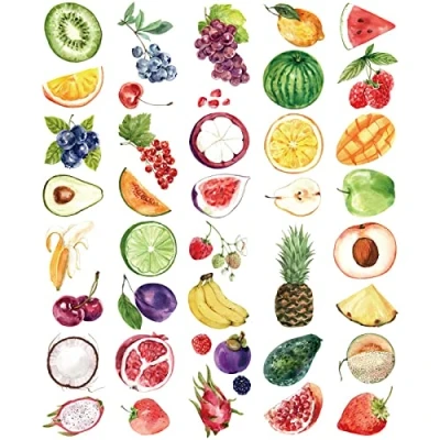 Afbeelding van Everjoy Realistische tijdelijke tatoeages 41 ontwerpen, 20 stuks, waterdichte aquarelfruit voor kinderen