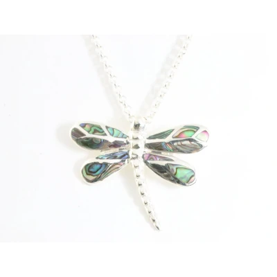 Afbeelding van Zilveren libelle hanger met abalone schelp aan ketting