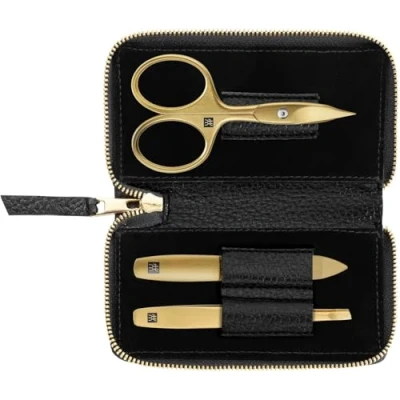 Afbeelding van ZWILLING Twinox Goud Edition Manicure Pedicure 3 Delig Set in Zwart Lederen Zaak