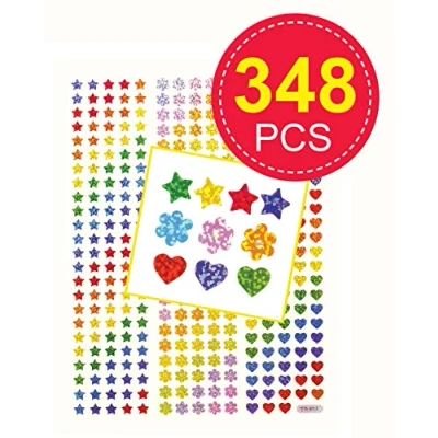 Afbeelding van Baker Ross E657 Kleine holografische stickers (348 stuks) oplichtende en prachtige in ster , hart bloemenvorm,gesorteerd