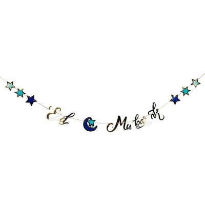 Afbeelding van Eid Mubarak Letterslinger Blauw Goud 2,5 meter per stuk