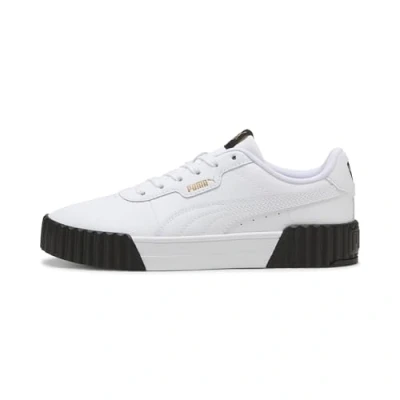 Afbeelding van Puma Carina 3.0 Sneakers laag, Dames, Maat: 39, White/gold/black Leer/ synthetisch